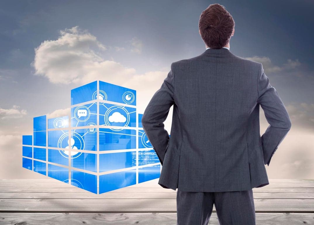 Visual representation of business operations moving to a digital cloud environment, symbolizing migration.