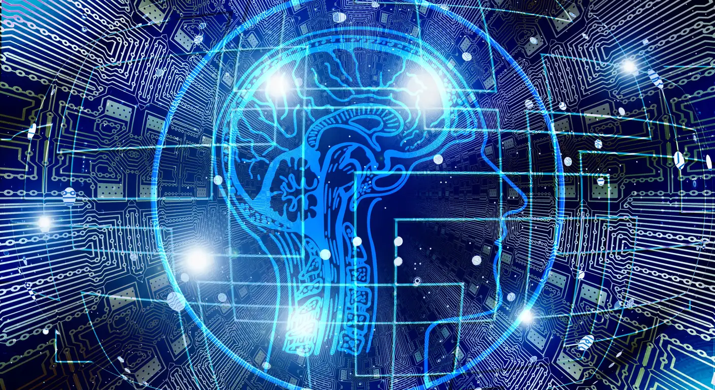 Neural network brain rendered over circuit board traces, representing the machine learning and agentic AI subject matter covered in AI nanodegree programs