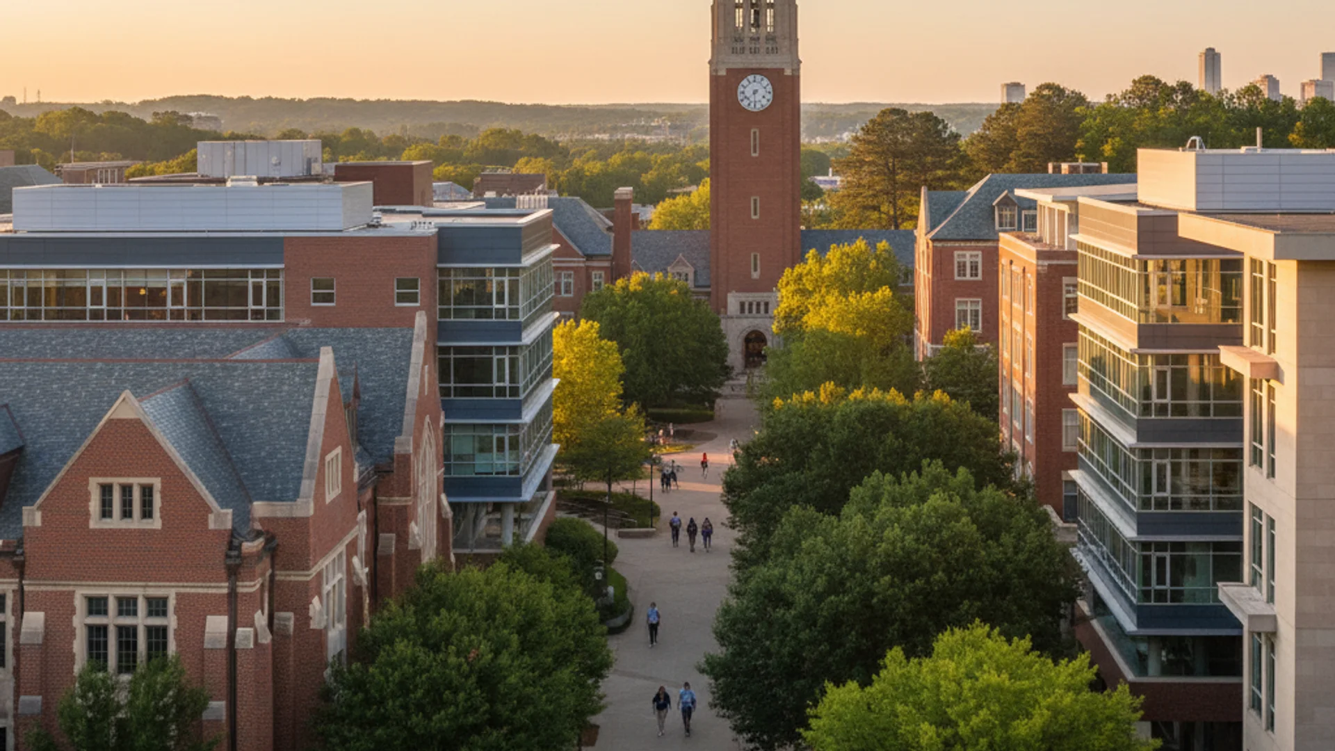 Georgia university campus with Southern architecture and computer science students