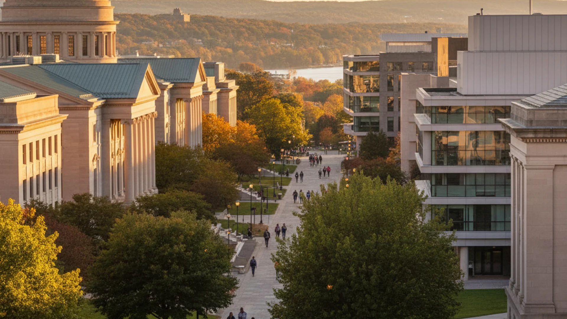 Massachusetts university campus with historic brick buildings and modern cybersecurity lab
