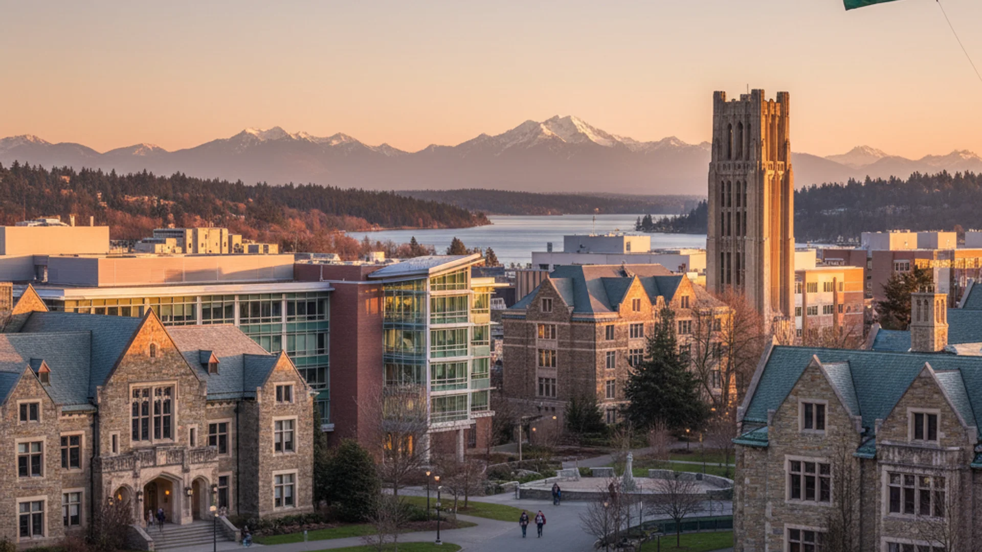 Washington university campus with evergreen trees and modern cybersecurity lab facilities