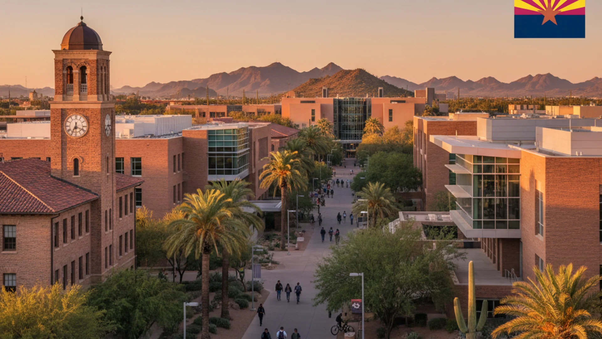 Arizona university campus with desert landscape and modern technology buildings