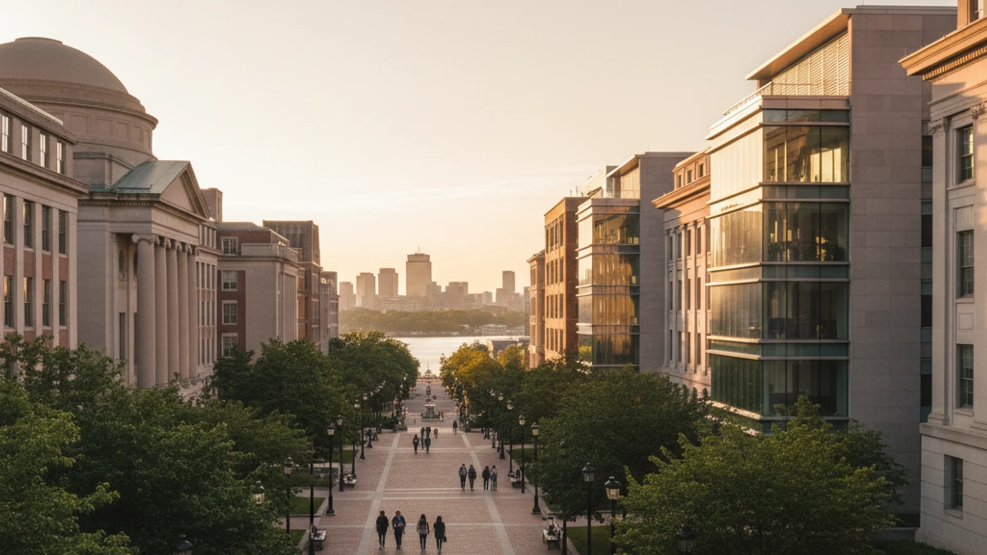 Massachusetts university campus with historic brick buildings and modern tech facilities