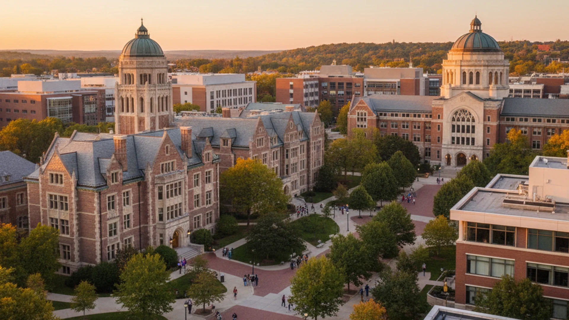 Michigan university campus with Great Lakes scenery and modern computer science buildings