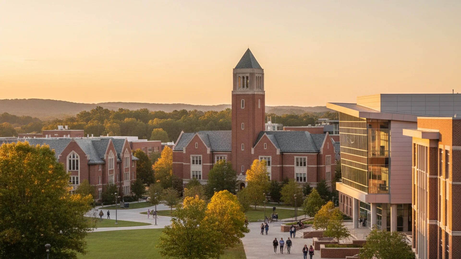 North Carolina university campus with modern architecture and Research Triangle tech park elements